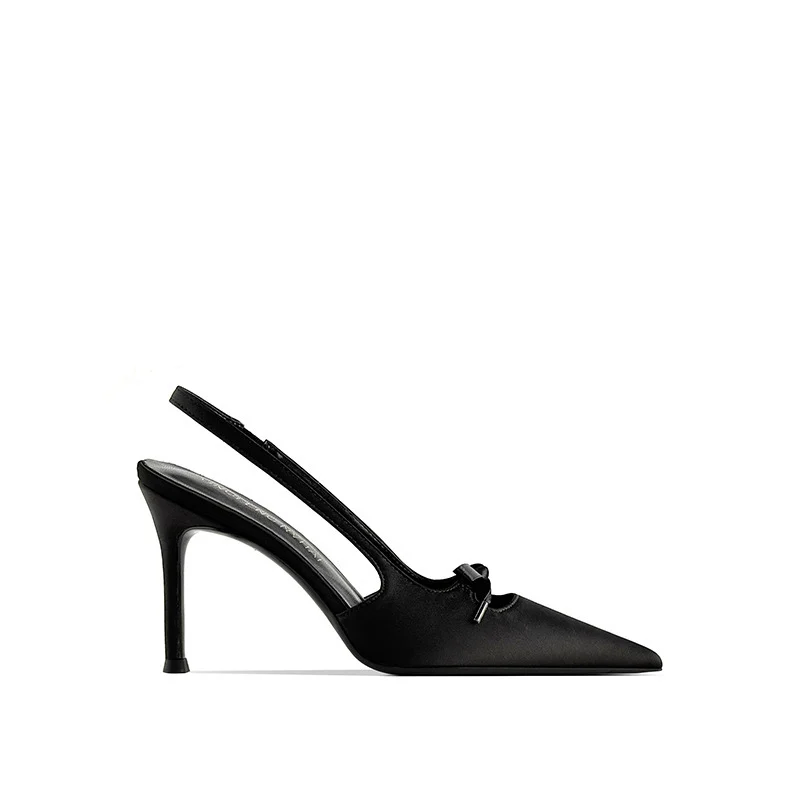 New Hollow-out Bow French Satin High-heeled Shoes For Women — image 1