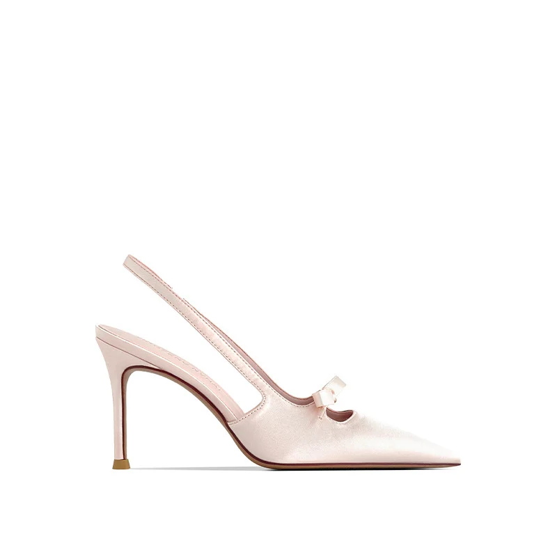 New Hollow-out Bow French Satin High-heeled Shoes For Women — image 2