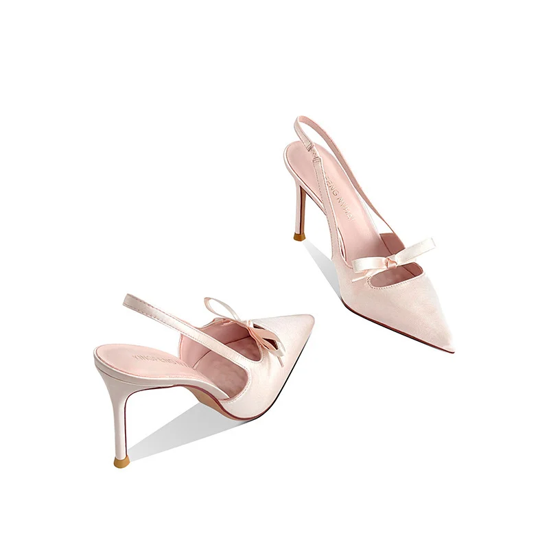 New Hollow-out Bow French Satin High-heeled Shoes For Women — image 4