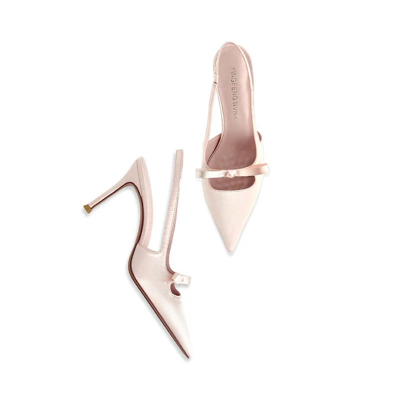 New Hollow-out Bow French Satin High-heeled Shoes For Women — image 5
