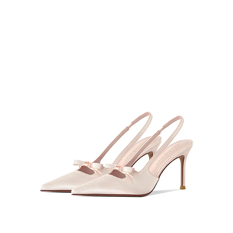 New Hollow-out Bow French Satin High-heeled Shoes For Women — image 6