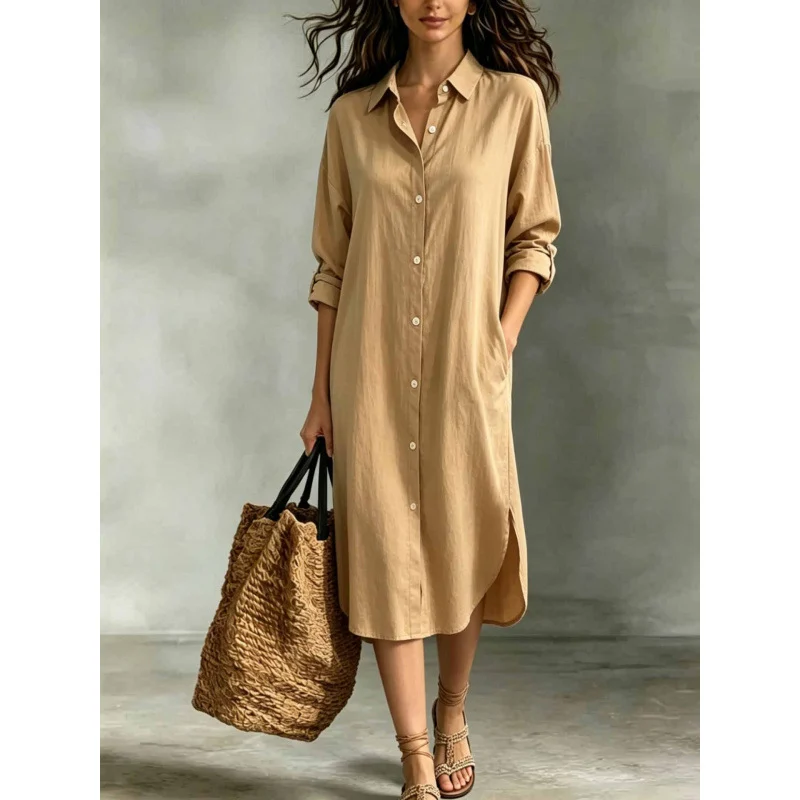New Hot-selling Loose Casual Vacation Cotton-linen Pocket Shirt Dress For Women Summer… — image 7