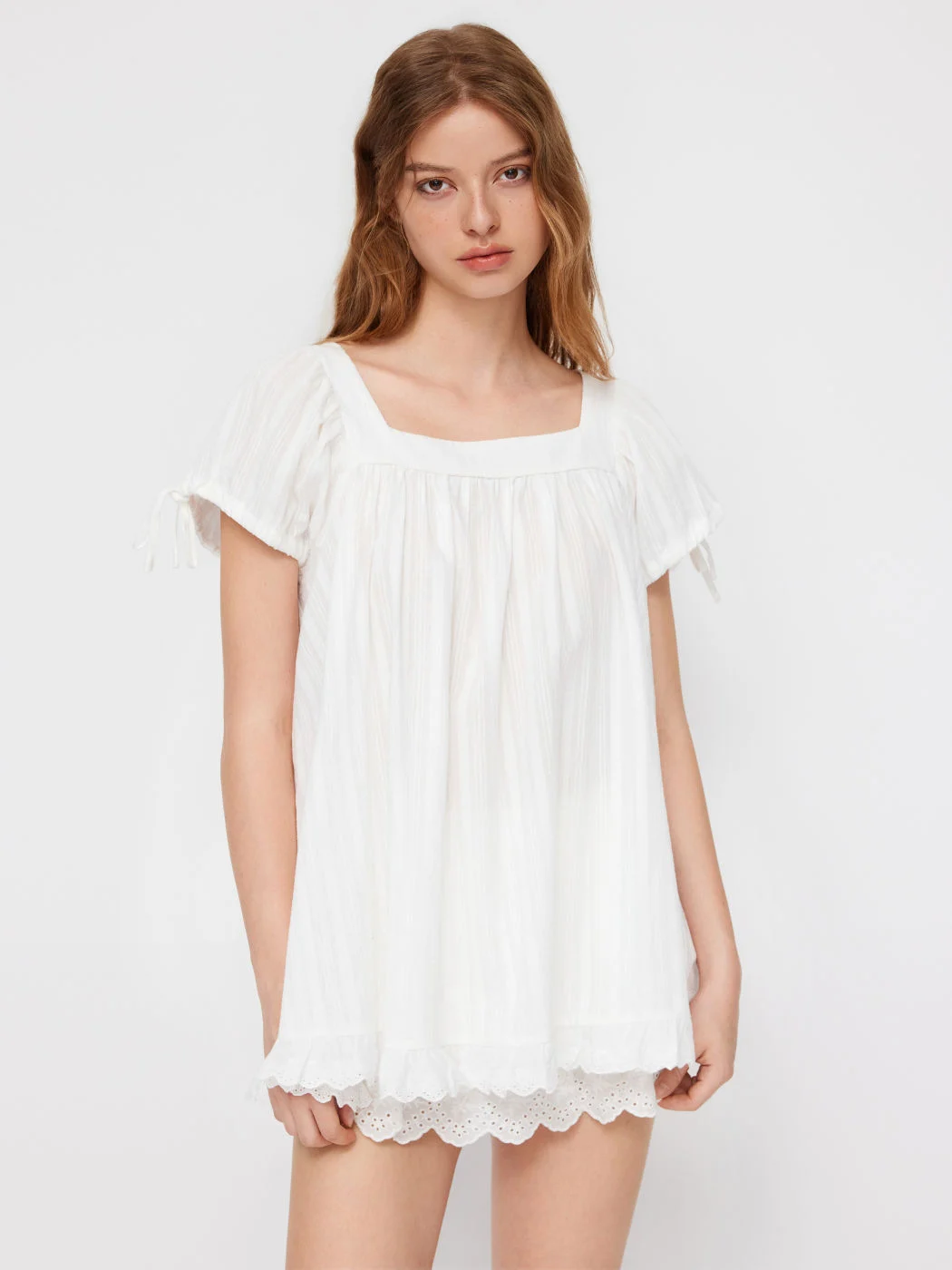 New Independent Site Women's Casual Square-neck Ruffled Tie Short-sleeve Shirt — image 7