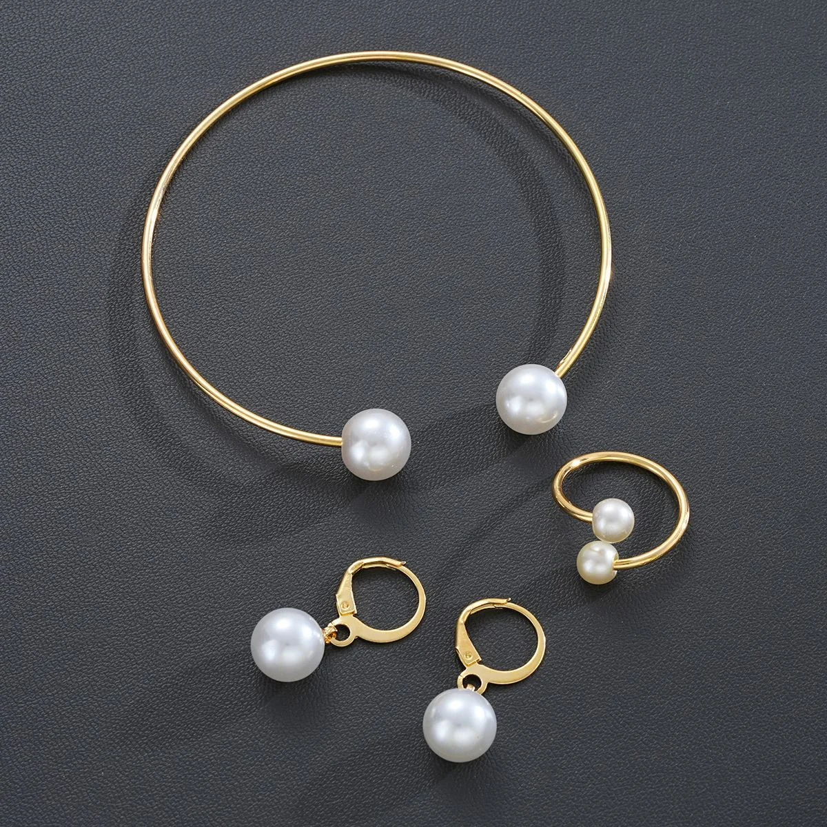 New Pearl Open Earrings Bracelet Ring Jewelry Set — image 5