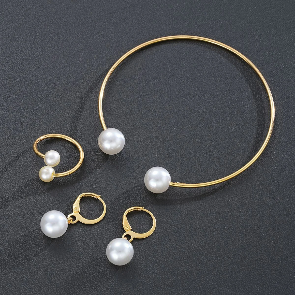 New Pearl Open Earrings Bracelet Ring Jewelry Set — image 4