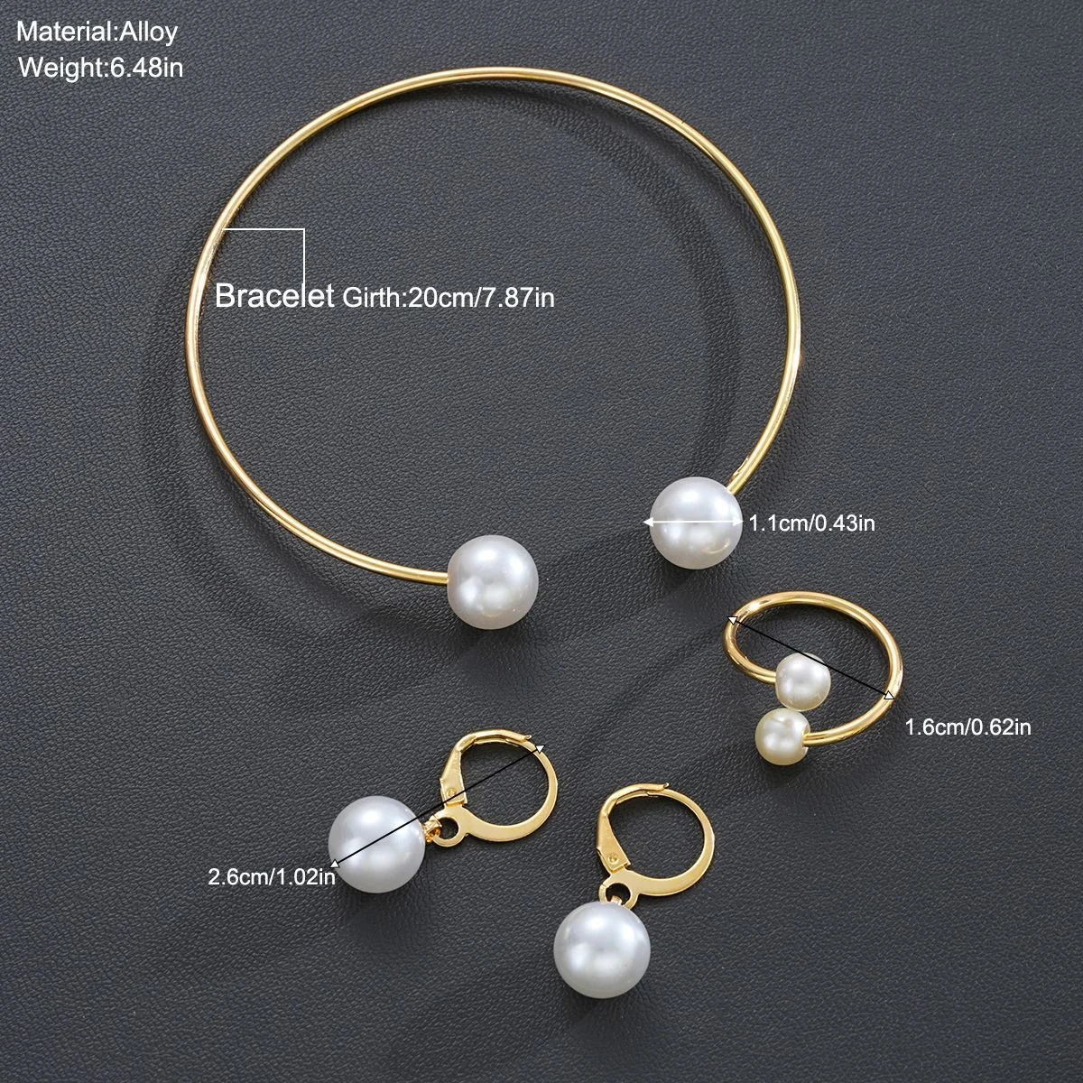 New Pearl Open Earrings Bracelet Ring Jewelry Set — image 3