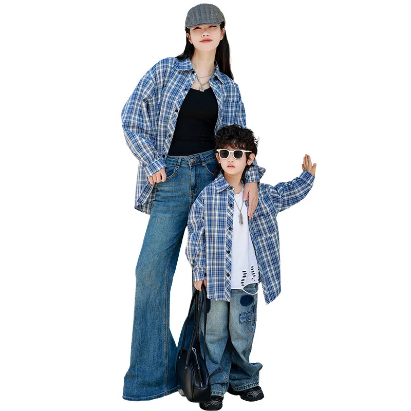 New Plaid Korean-style Chic Mother-and-child Matching Casual Shirt For Kids Versatile… — image 3