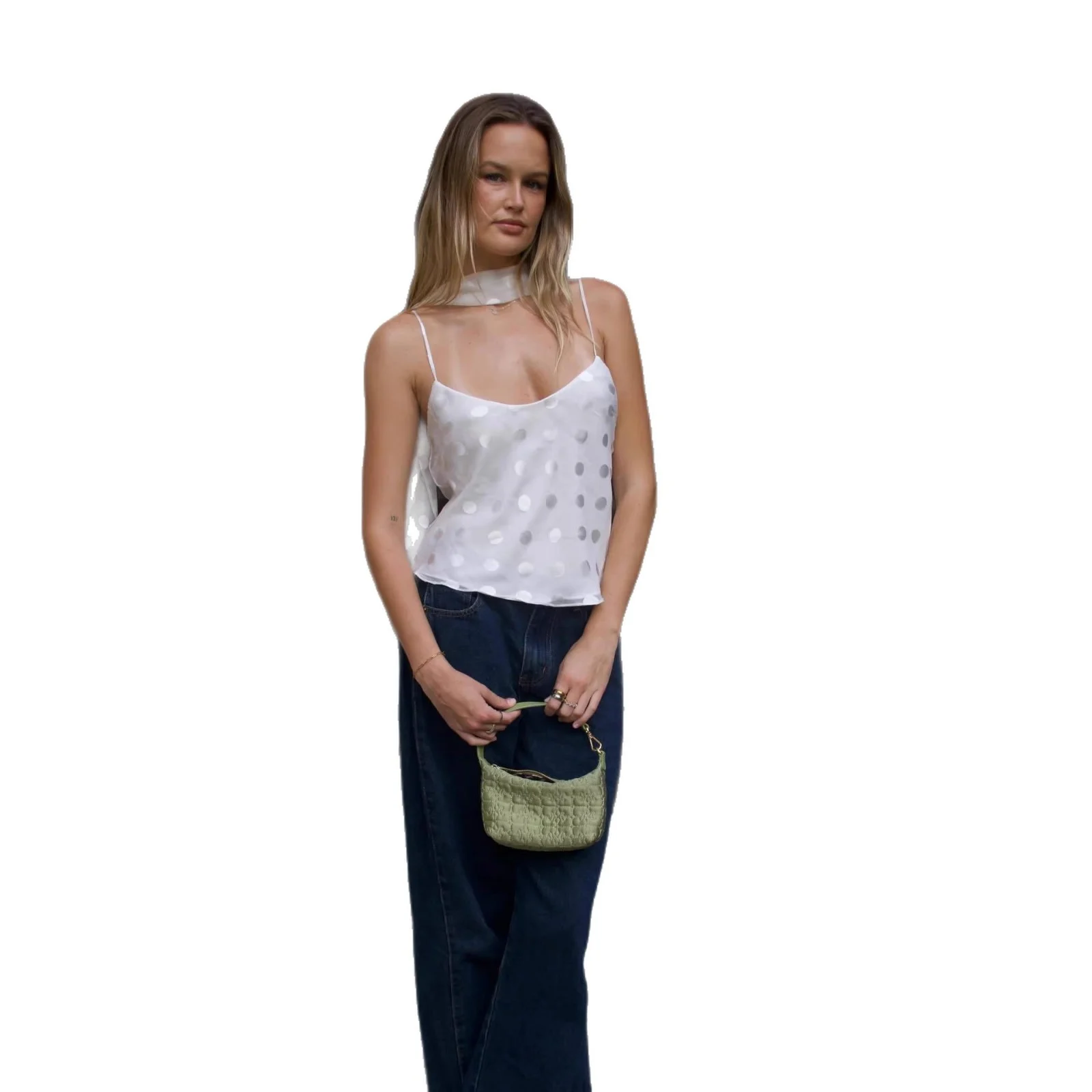 New Sexy Sheer Scarf-style Polka-dot Top With Straps — image 6