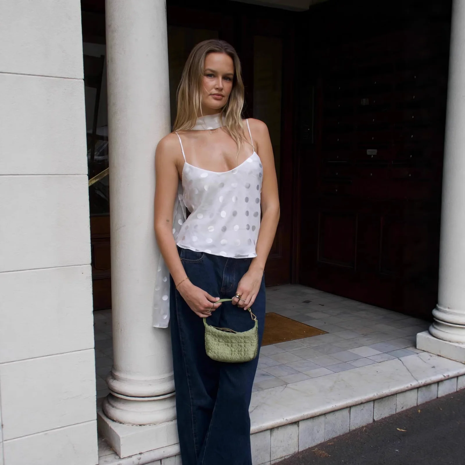 New Sexy Sheer Scarf-style Polka-dot Top With Straps — image 5