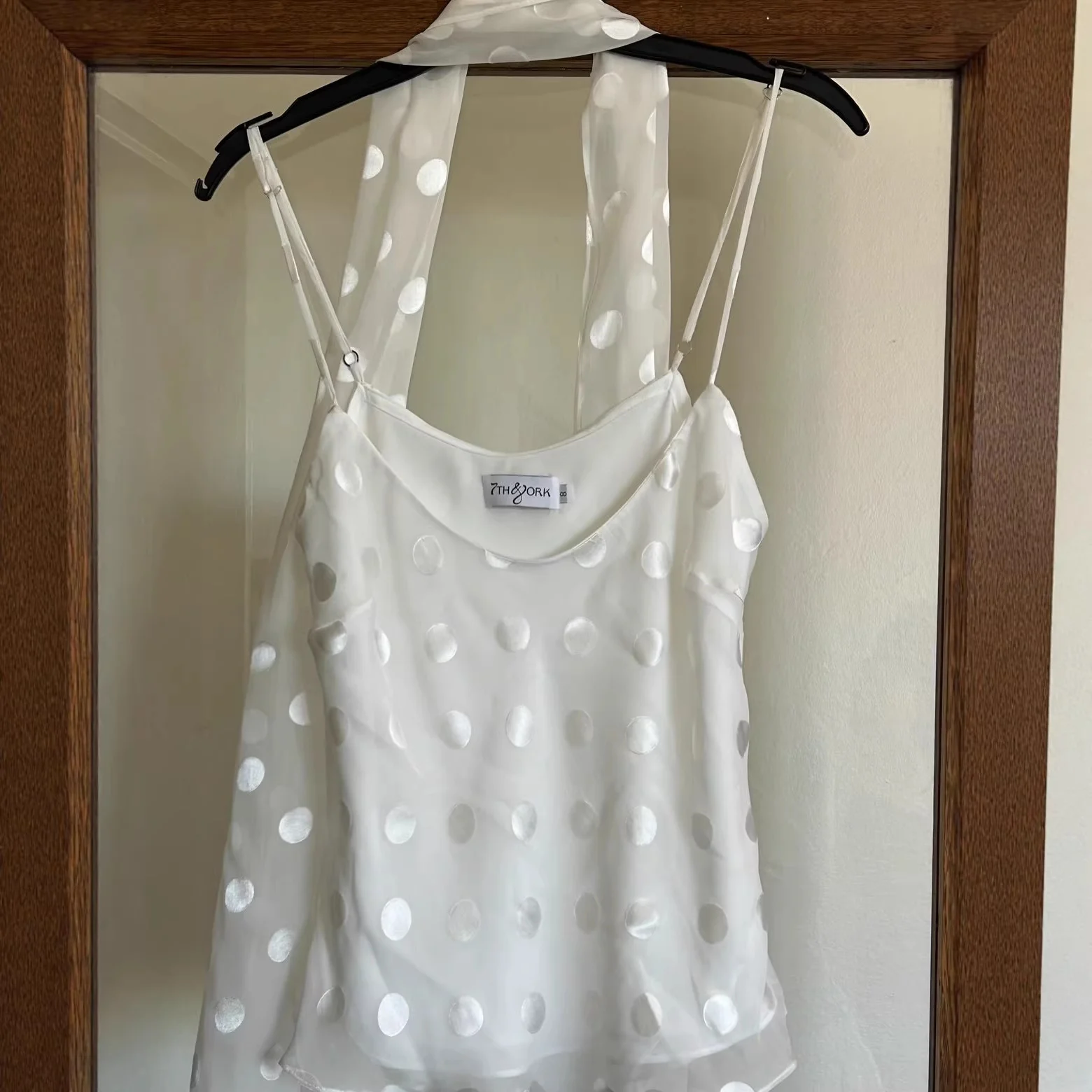 New Sexy Sheer Scarf-style Polka-dot Top With Straps — image 3