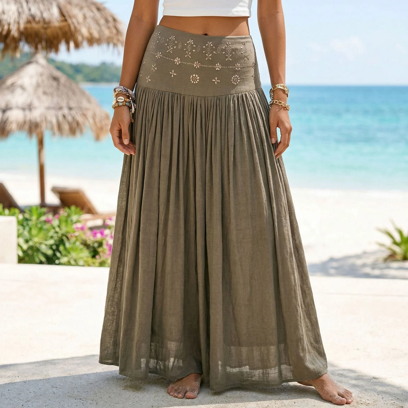 New Solid-color Cotton-linen Skirt For Women — image 11