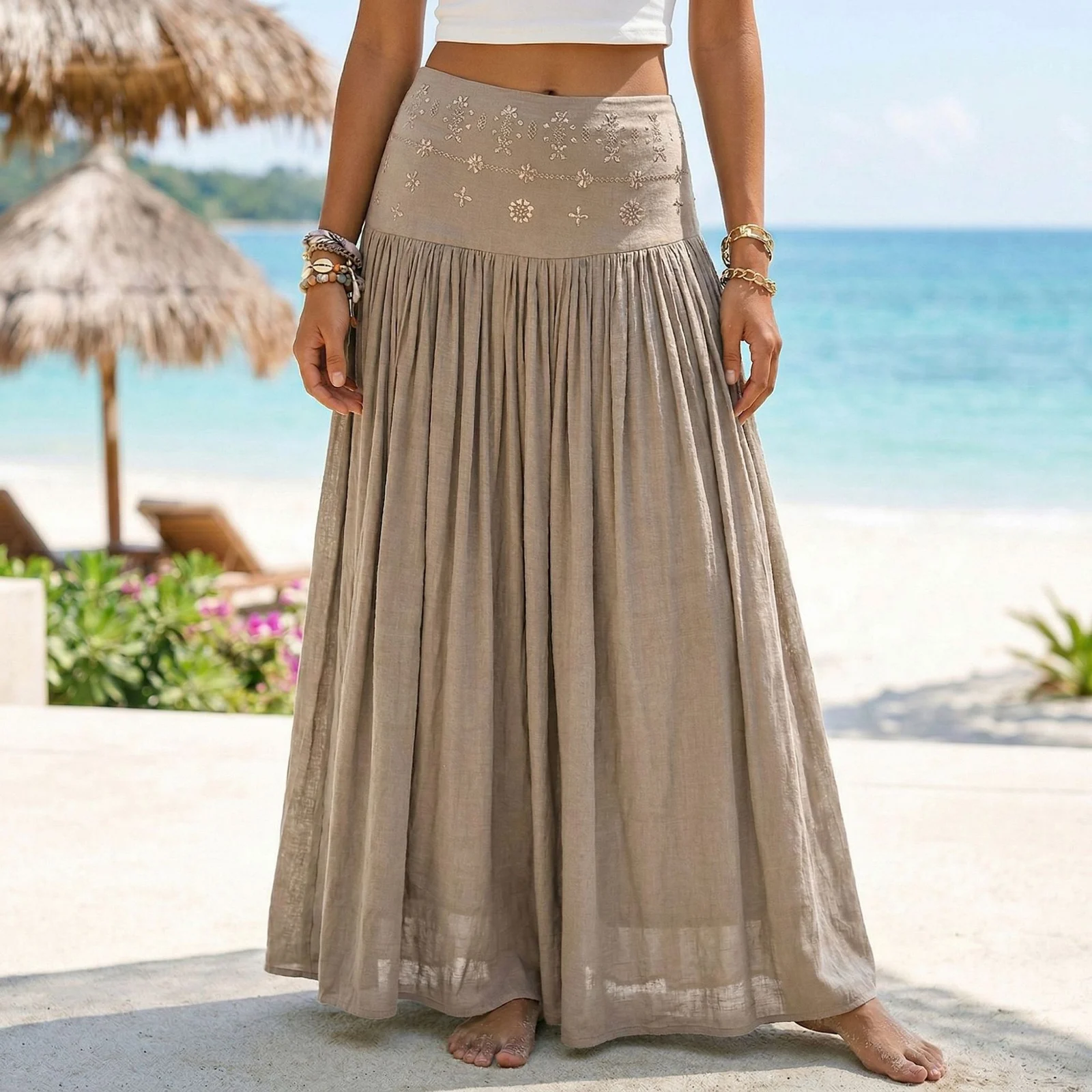 New Solid-color Cotton-linen Skirt For Women — image 2