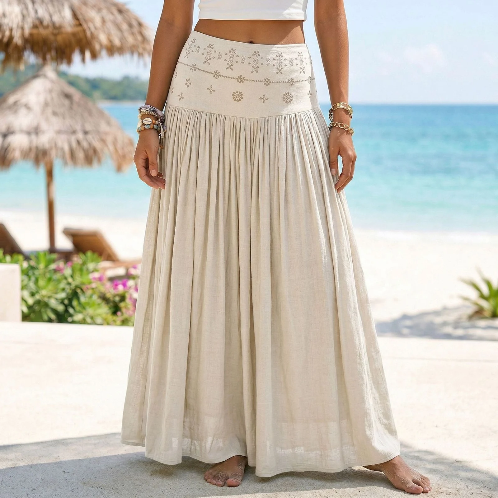 New Solid-color Cotton-linen Skirt For Women — image 9