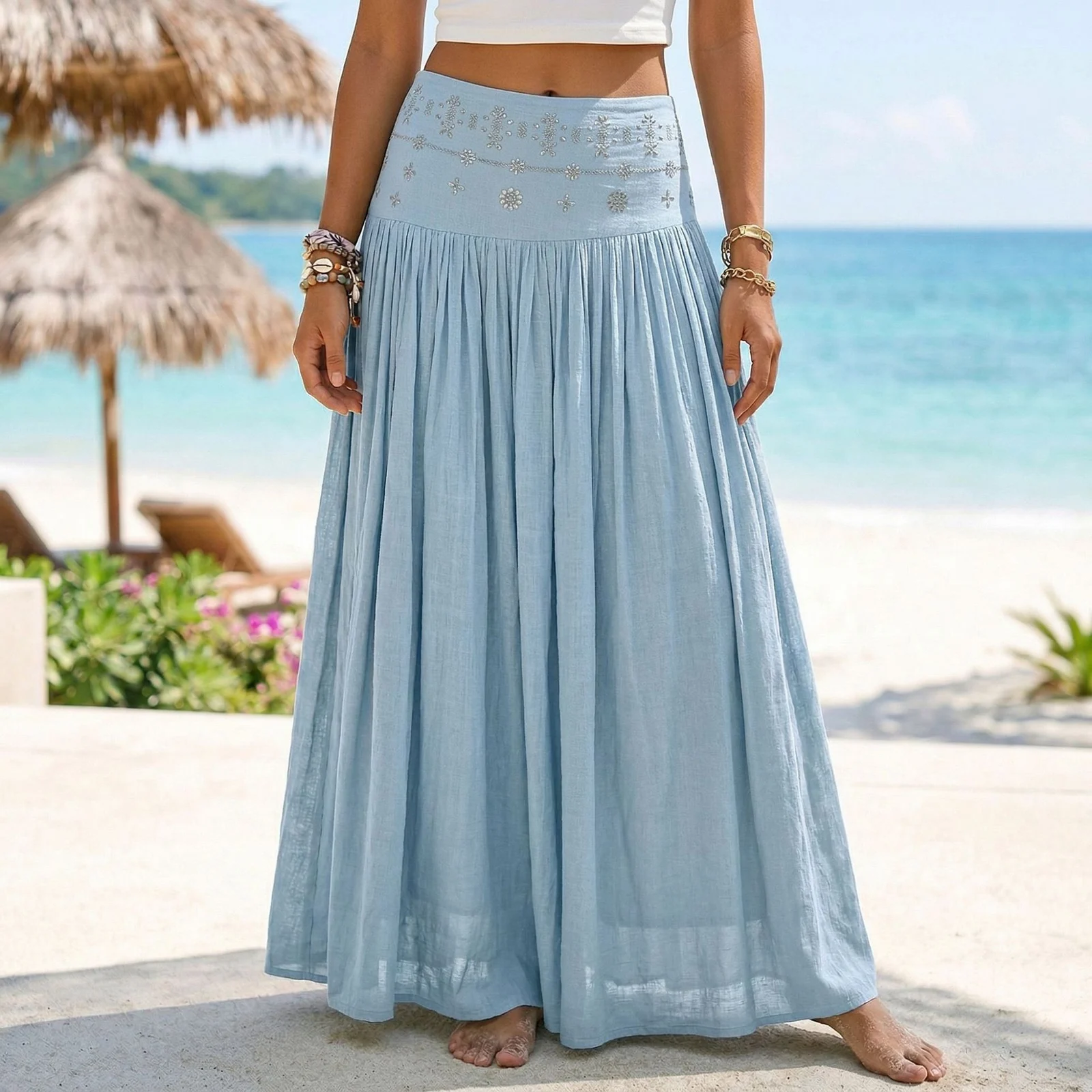 New Solid-color Cotton-linen Skirt For Women — image 10