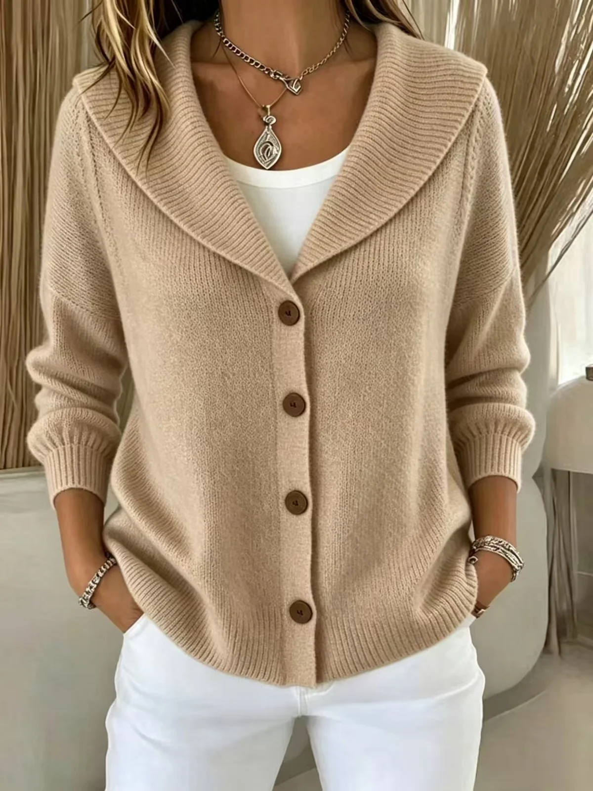 New Solid Color Knitted Button Lapel Sweater — image 5