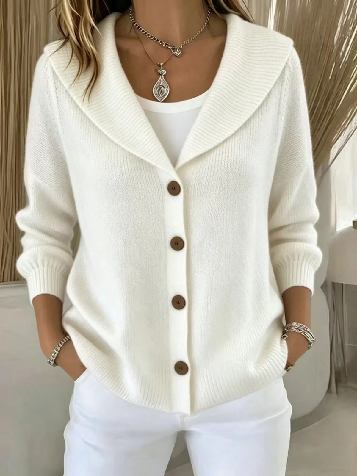 New Solid Color Knitted Button Lapel Sweater — image 4