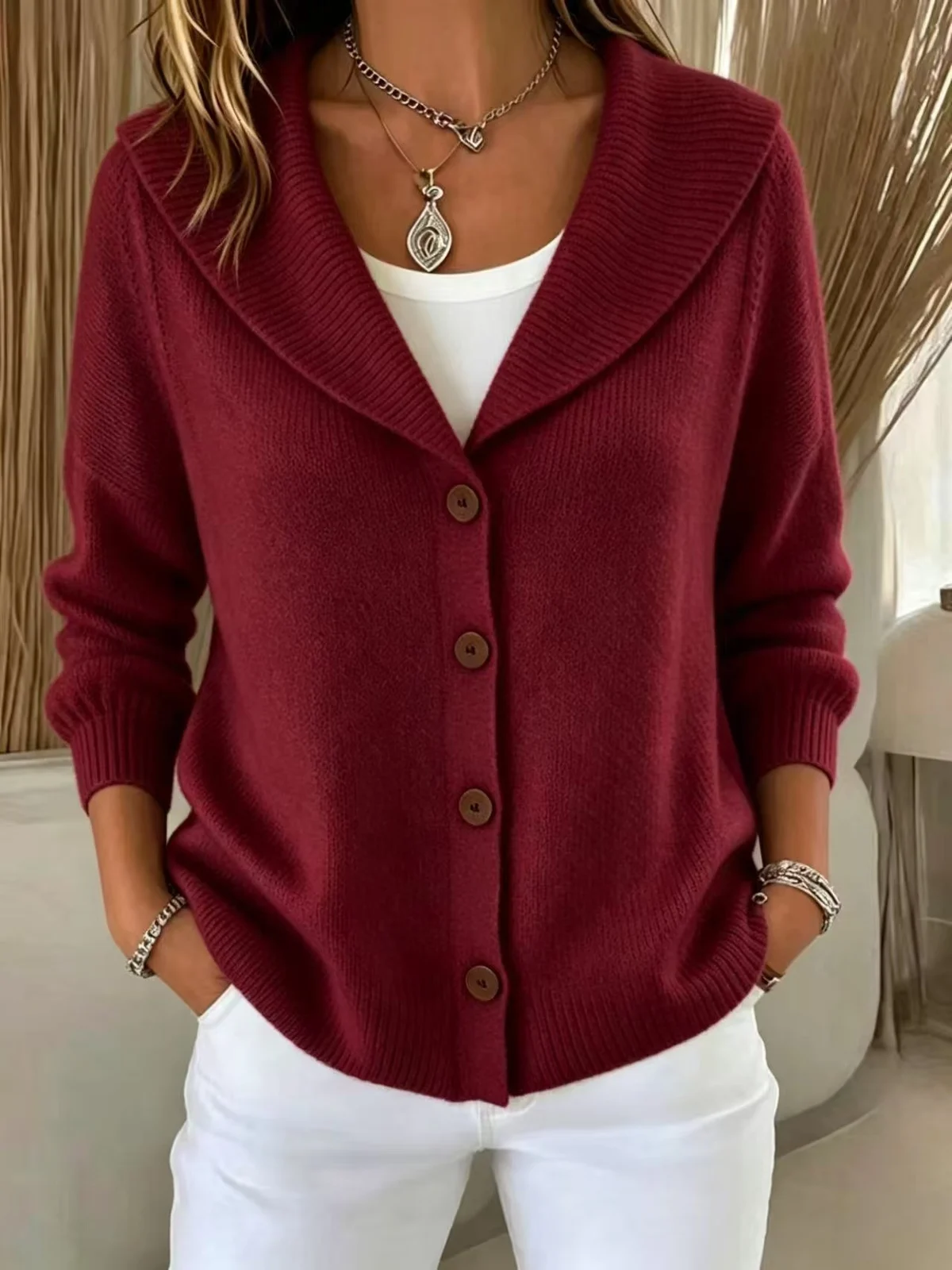 New Solid Color Knitted Button Lapel Sweater — image 3