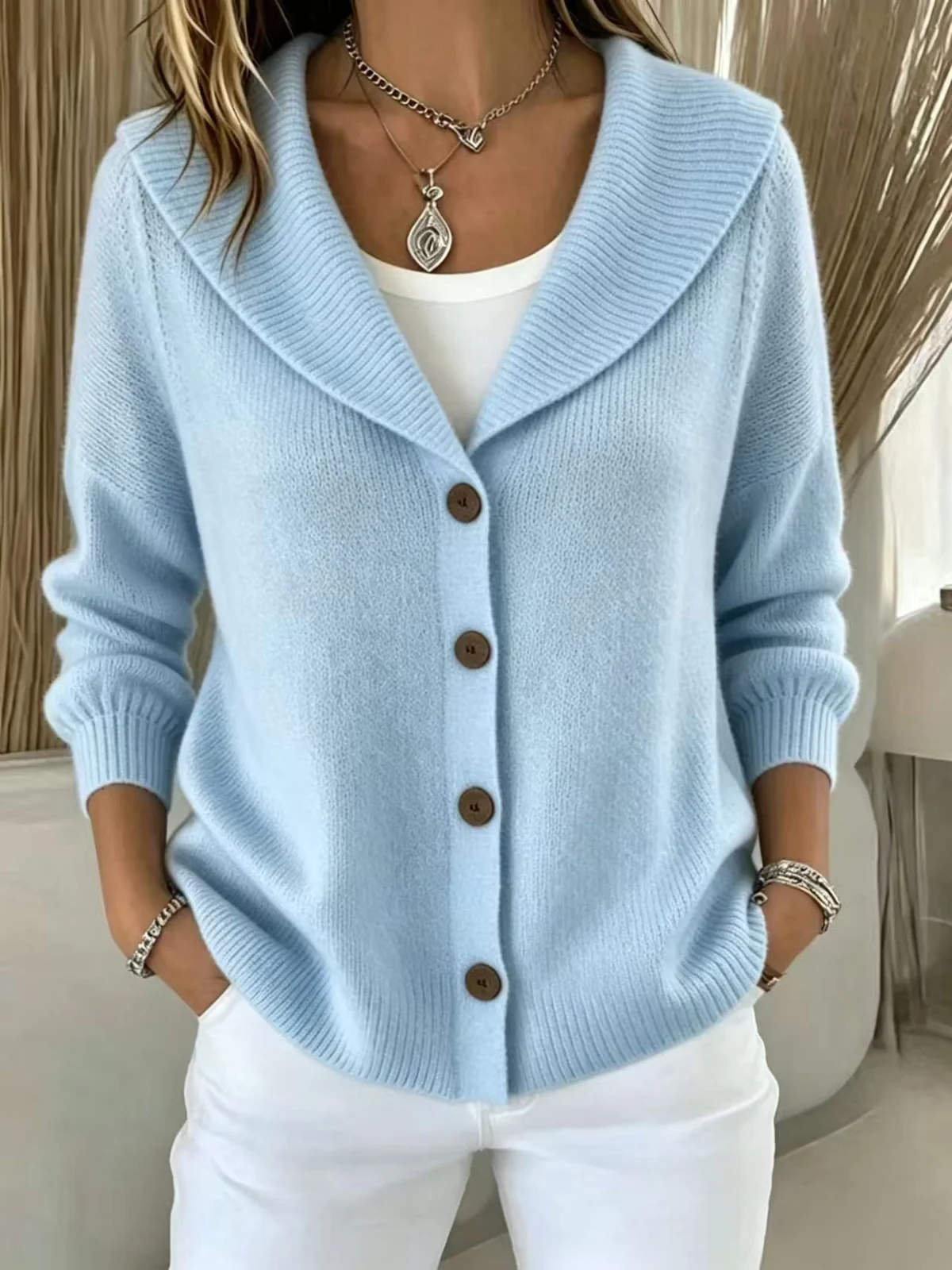 New Solid Color Knitted Button Lapel Sweater — image 9