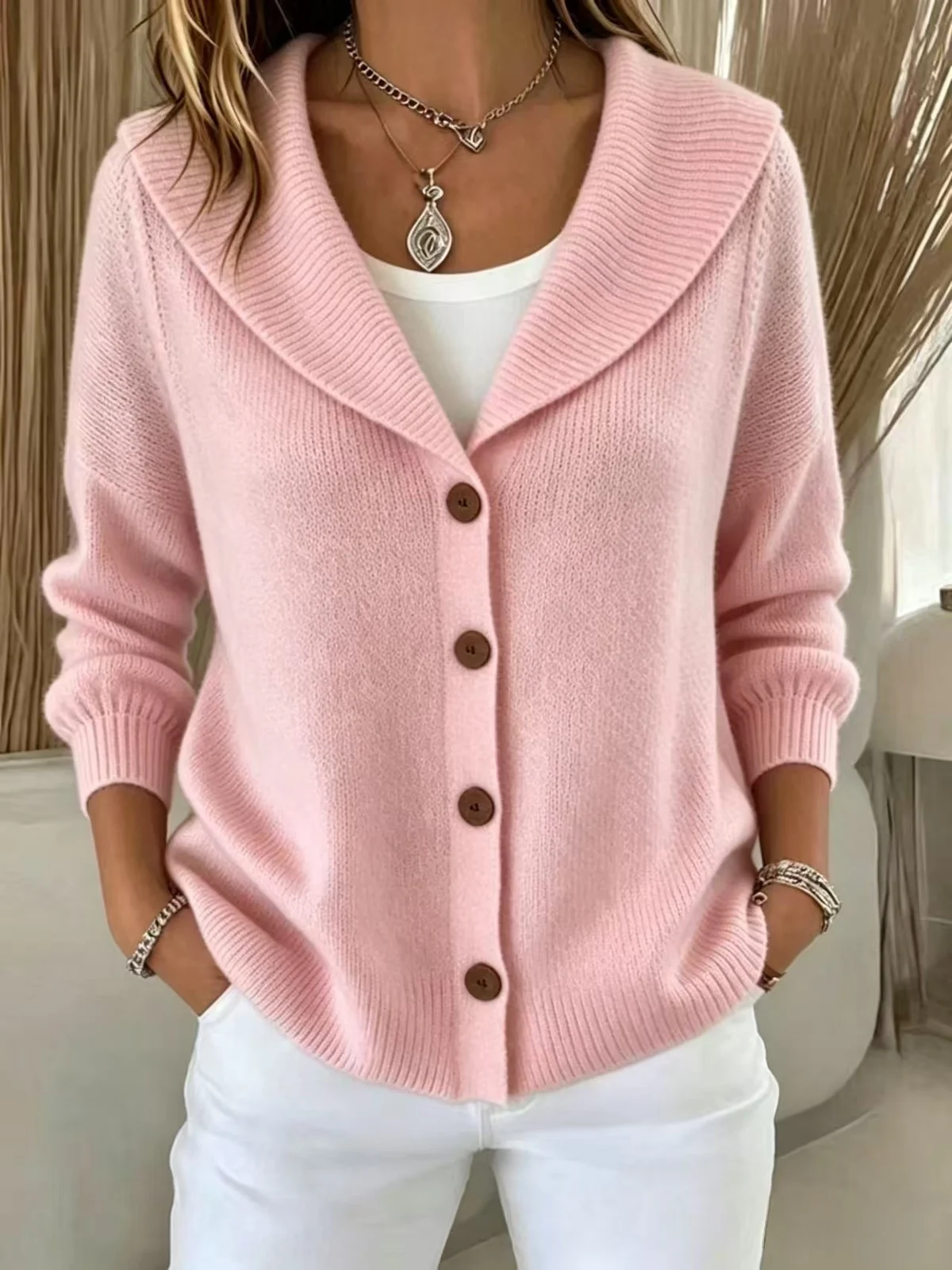 New Solid Color Knitted Button Lapel Sweater — image 2