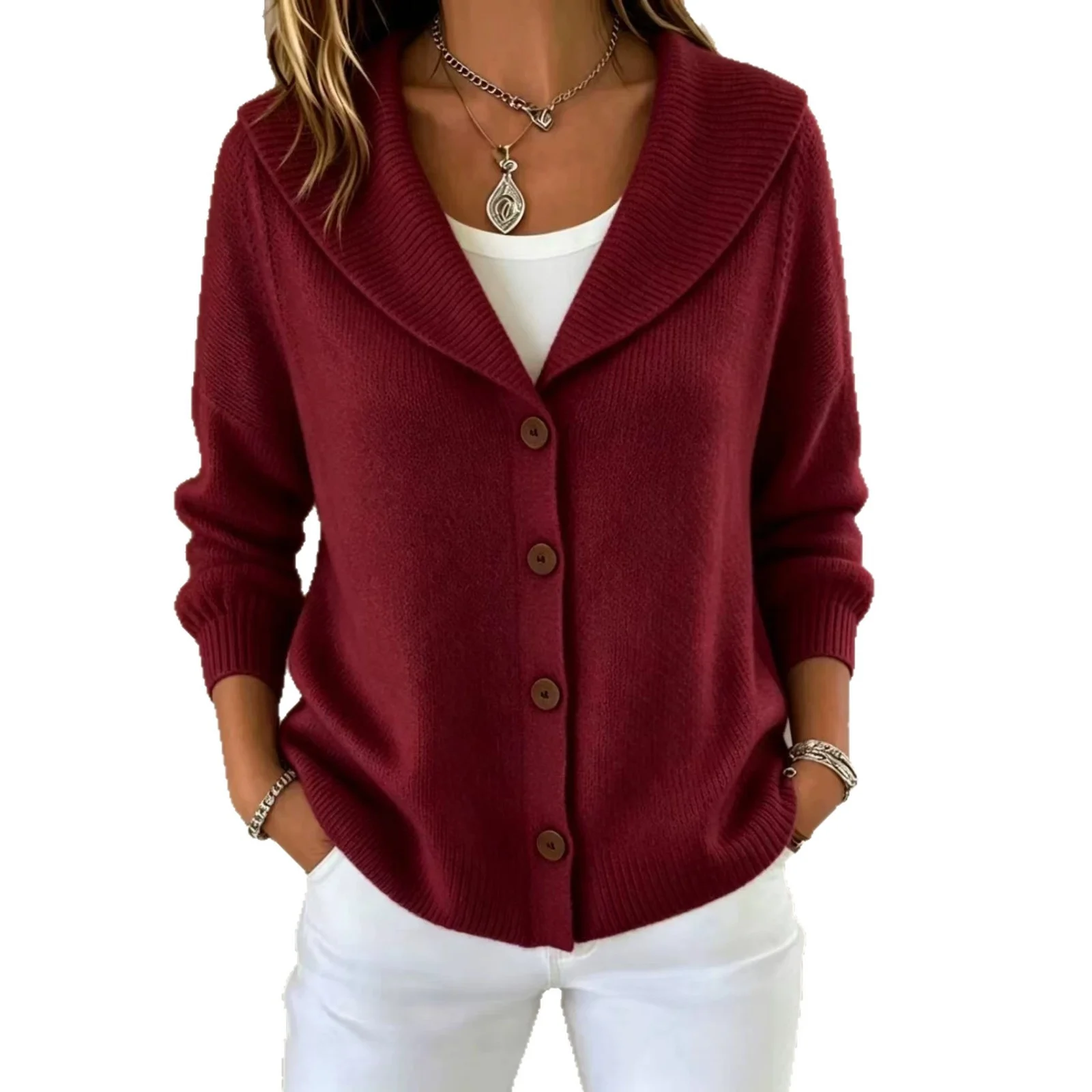New Solid Color Knitted Button Lapel Sweater — image 6