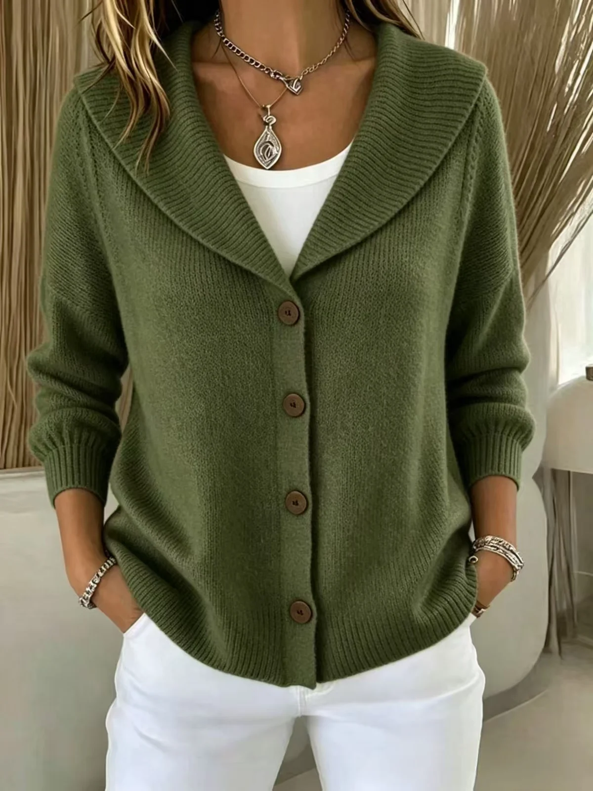 New Solid Color Knitted Button Lapel Sweater — image 7
