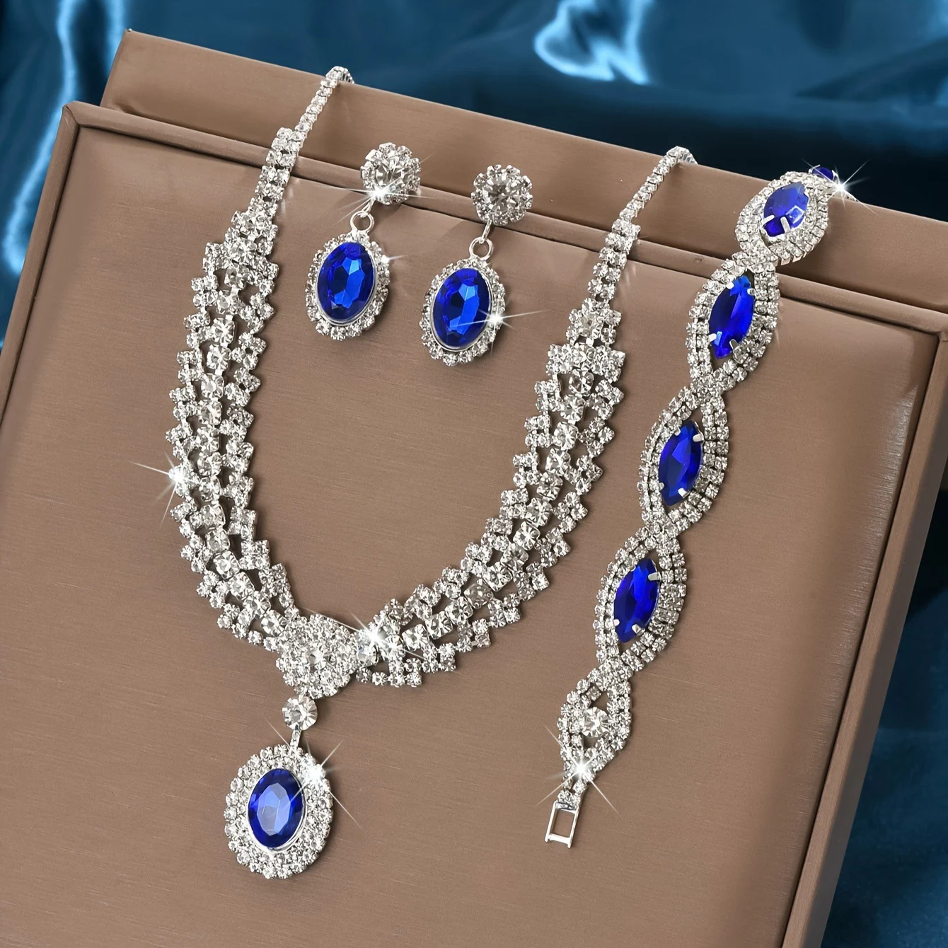 New Style Elegant Luxury Sapphire Necklace Set Of Four Pieces — image 2