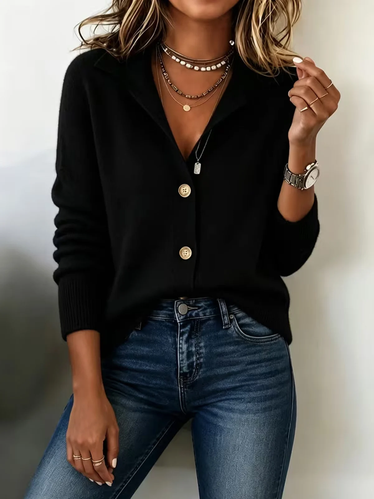New Style Retro Women's Solid Color Stand Collar Cardigan, Casual Loose Fit, Versatile… — image 4