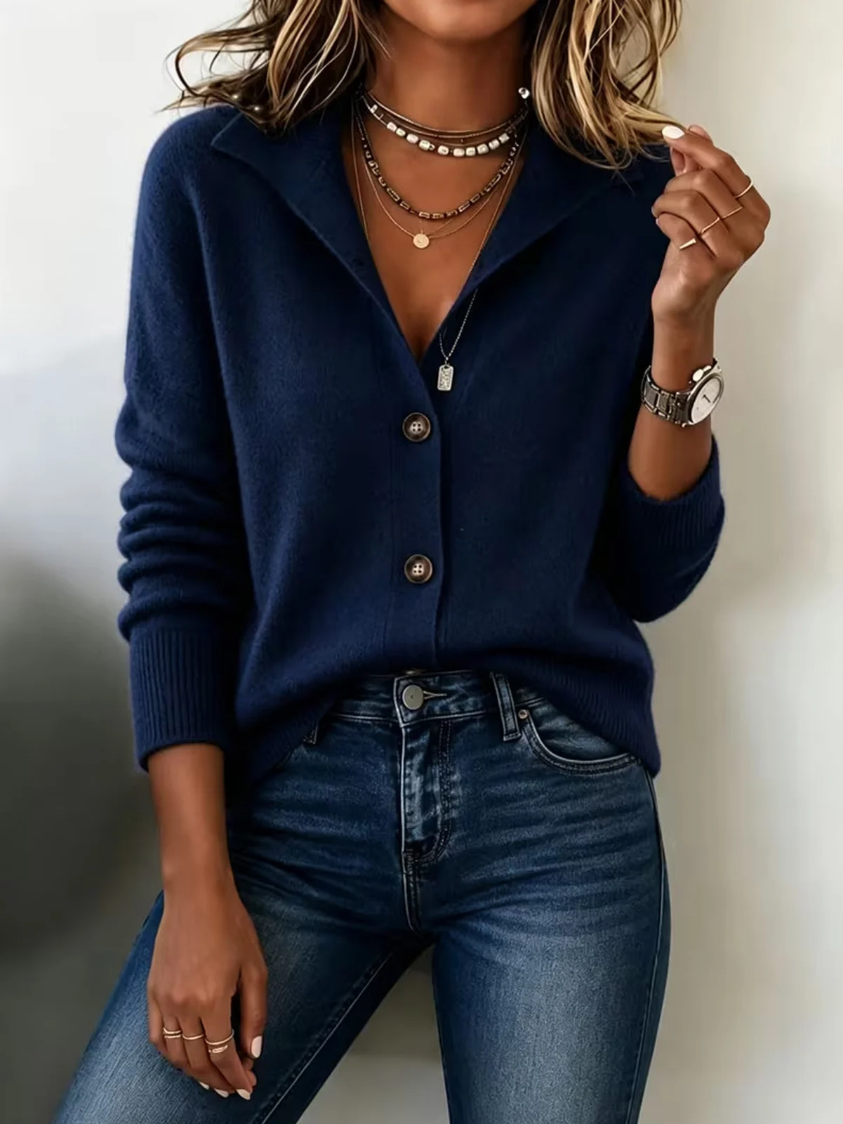 New Style Retro Women's Solid Color Stand Collar Cardigan, Casual Loose Fit, Versatile… — image 3