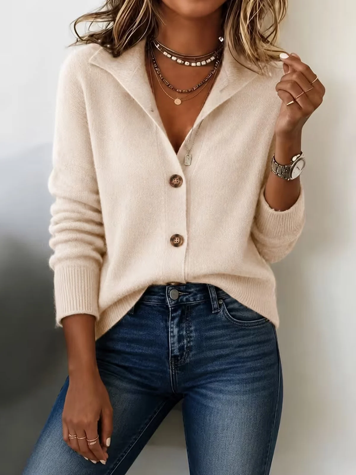 New Style Retro Women's Solid Color Stand Collar Cardigan, Casual Loose Fit, Versatile… — image 5