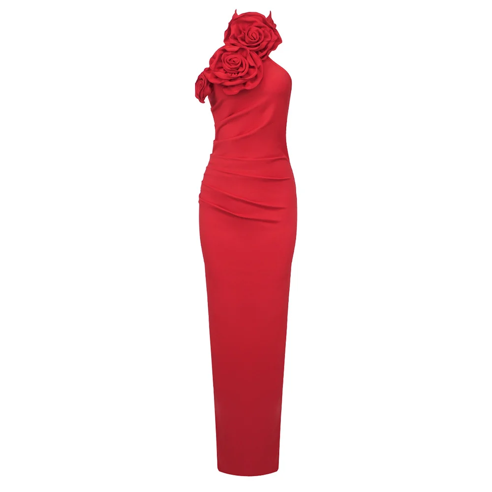 New Style White Ribbon Flower Halter Long High Sense Dress — image 2
