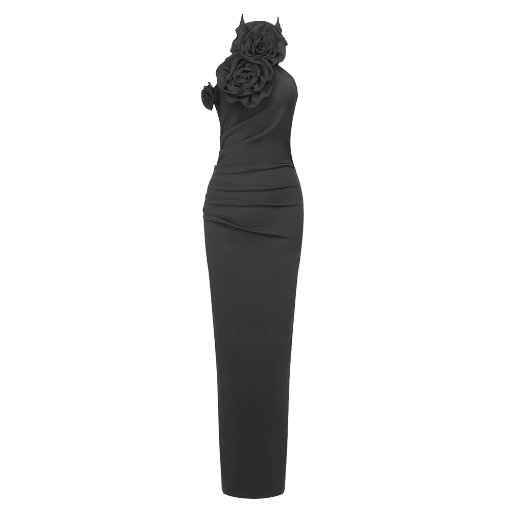 New Style White Ribbon Flower Halter Long High Sense Dress — image 4