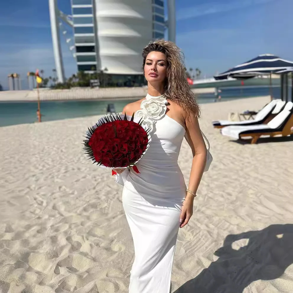 New Style White Ribbon Flower Halter Long High Sense Dress — image 7