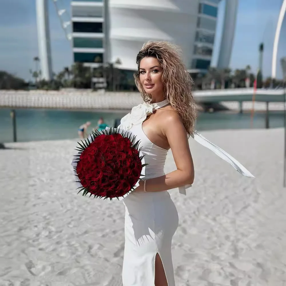 New Style White Ribbon Flower Halter Long High Sense Dress — image 6
