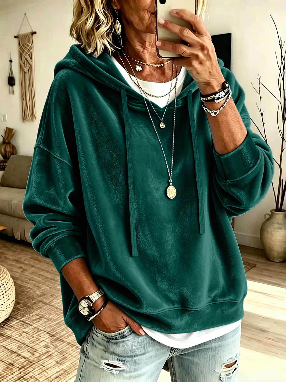 New Style Women's Clothing Casual Solid Color Hooded Drawstring Long Sleeved Shirt… — image 5