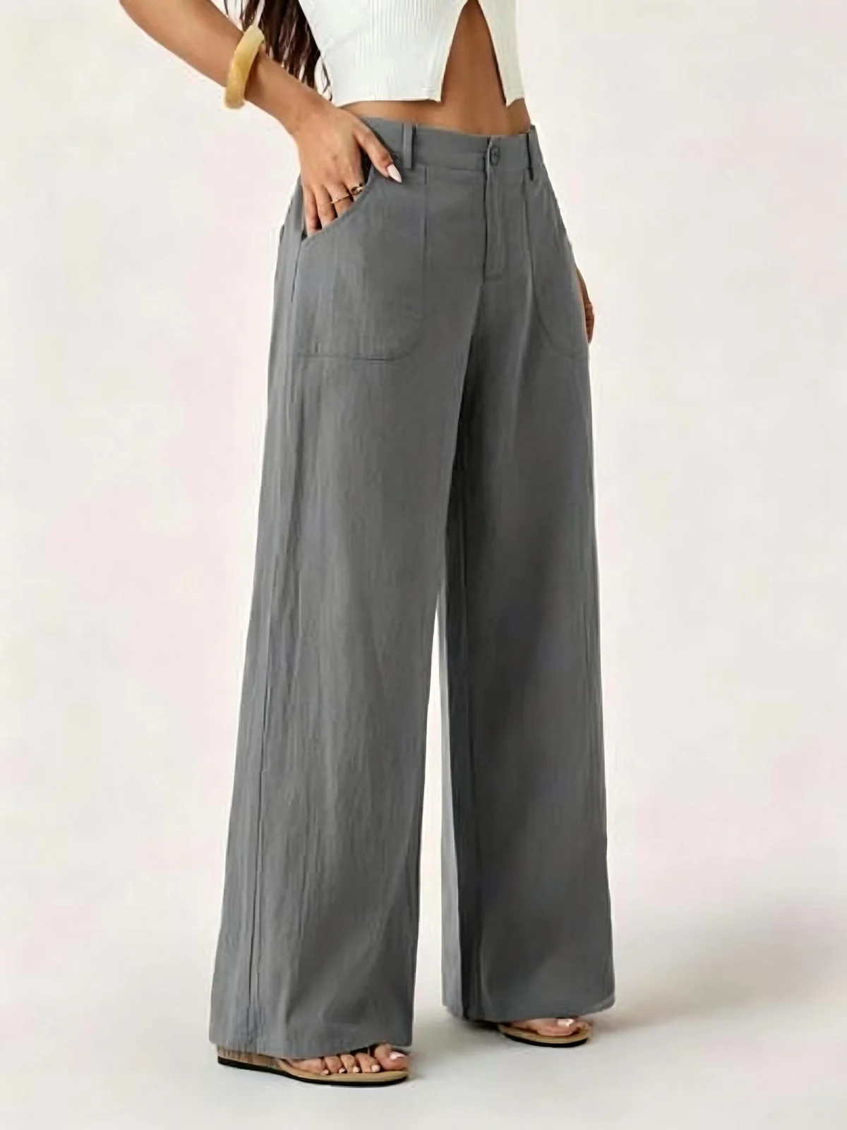 New Style Women's Cotton Linen Wide Leg Pants, Mid Rise, Casual And Commuter Style,… — image 11