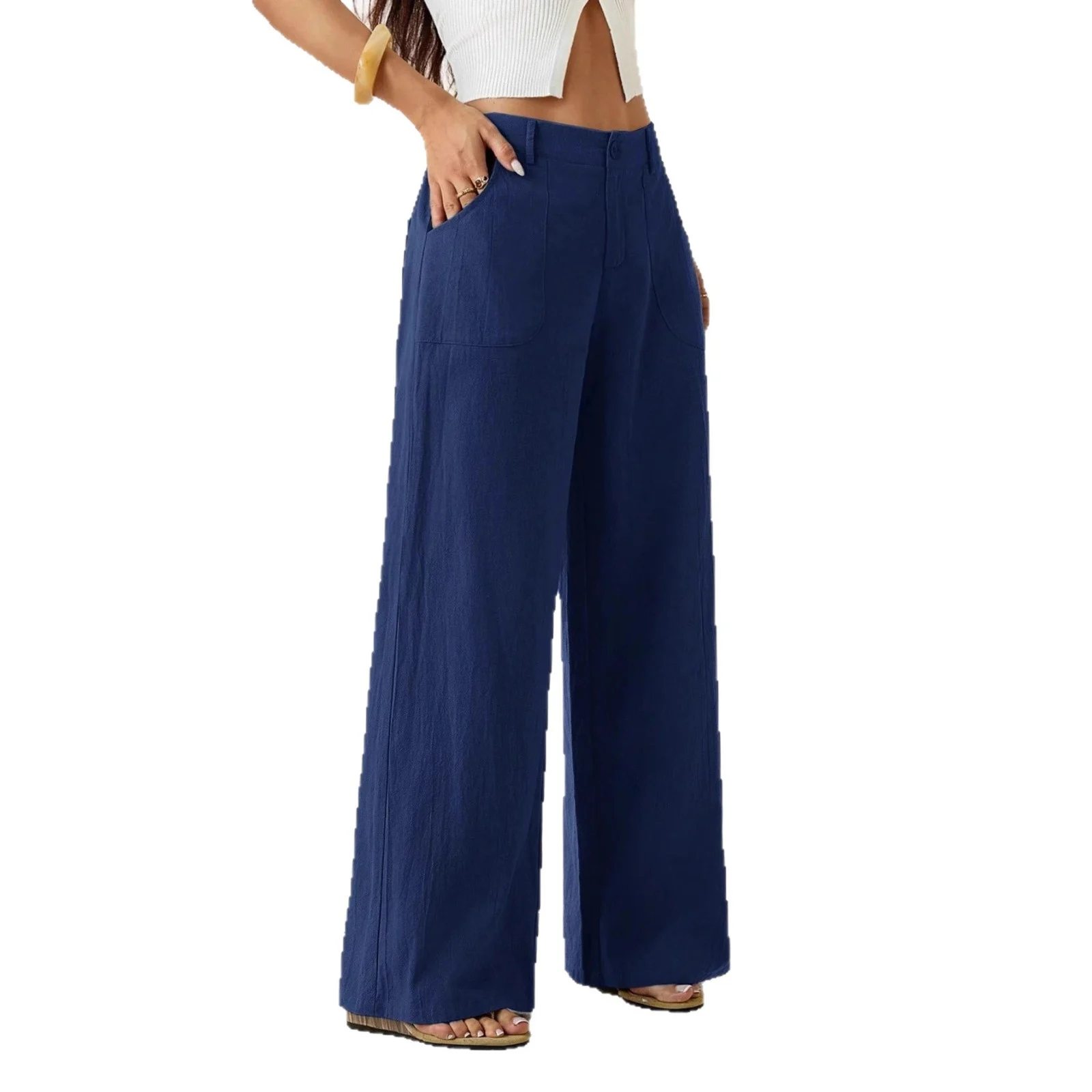 New Style Women's Cotton Linen Wide Leg Pants, Mid Rise, Casual And Commuter Style,… — image 4