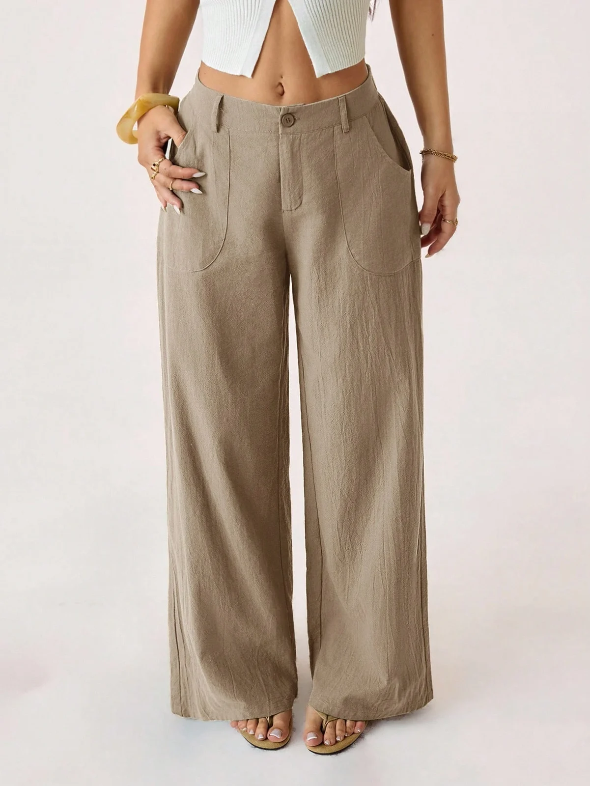 New Style Women's Cotton Linen Wide Leg Pants, Mid Rise, Casual And Commuter Style,… — image 3