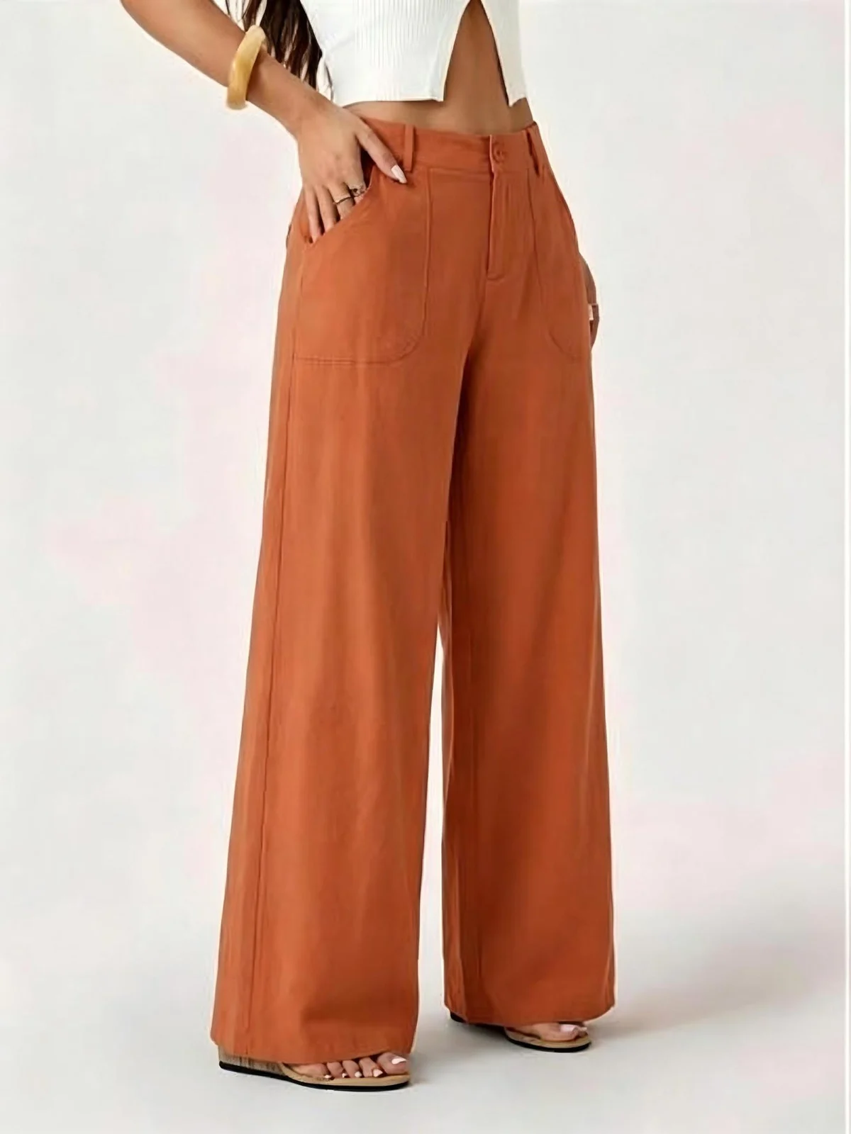 New Style Women's Cotton Linen Wide Leg Pants, Mid Rise, Casual And Commuter Style,… — image 12