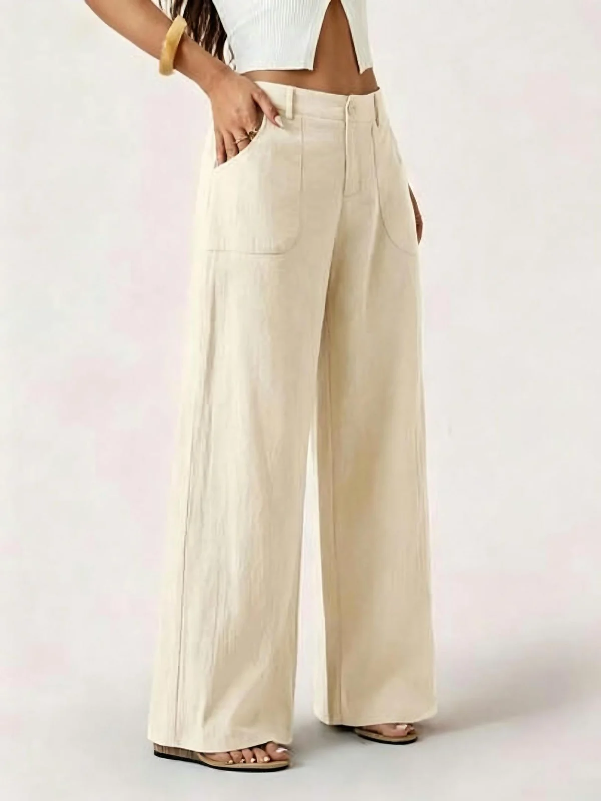New Style Women's Cotton Linen Wide Leg Pants, Mid Rise, Casual And Commuter Style,… — image 5