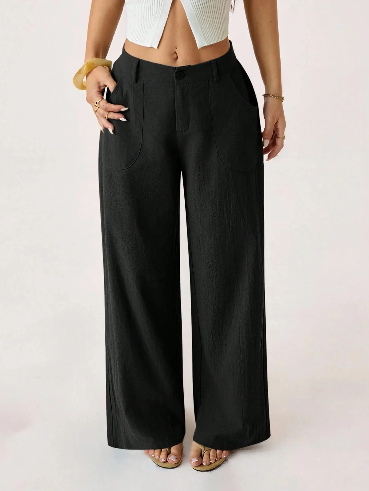 New Style Women's Cotton Linen Wide Leg Pants, Mid Rise, Casual And Commuter Style,… — image 9