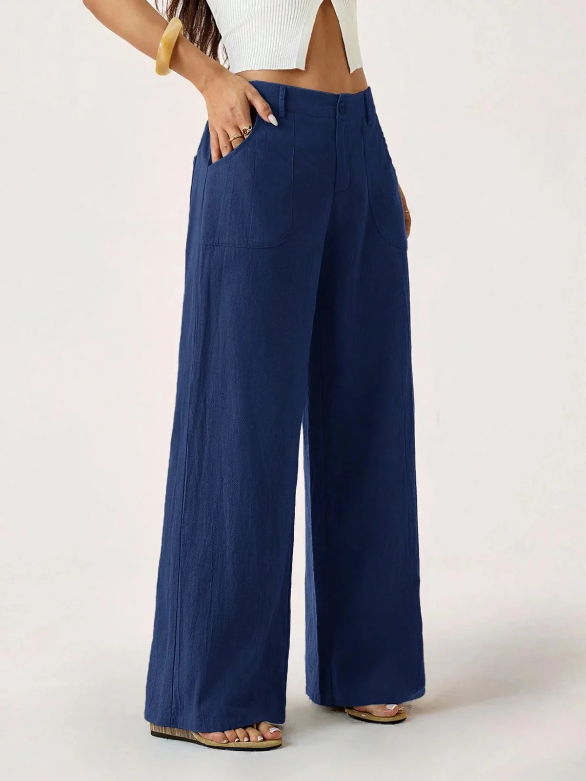 New Style Women's Cotton Linen Wide Leg Pants, Mid Rise, Casual And Commuter Style,… — image 10