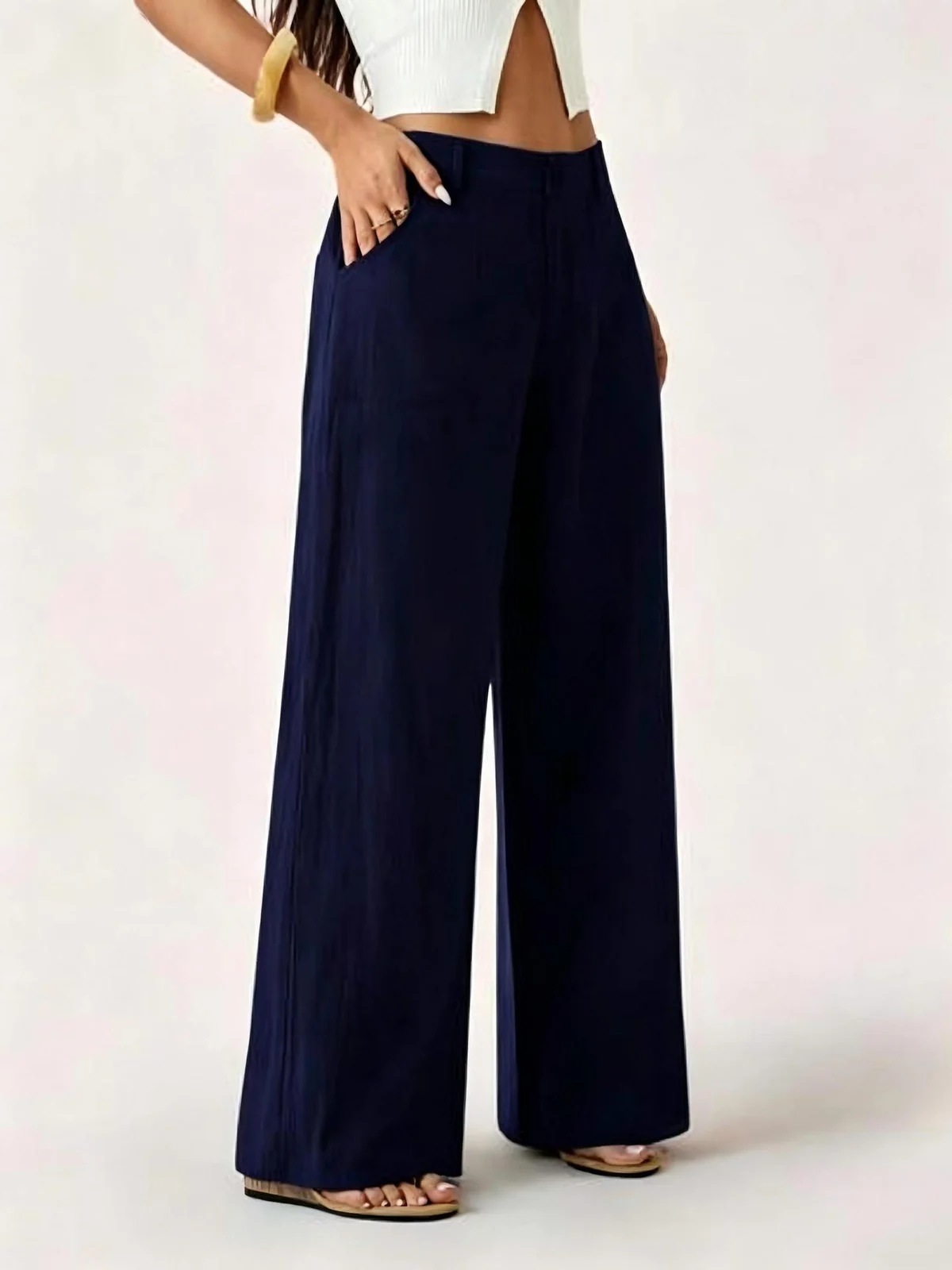 New Style Women's Cotton Linen Wide Leg Pants, Mid Rise, Casual And Commuter Style,… — image 7