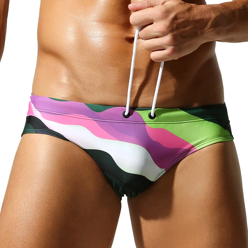 New Stylish Mens Beach Swim Trunks With A Rainbow-striped Design — image 3