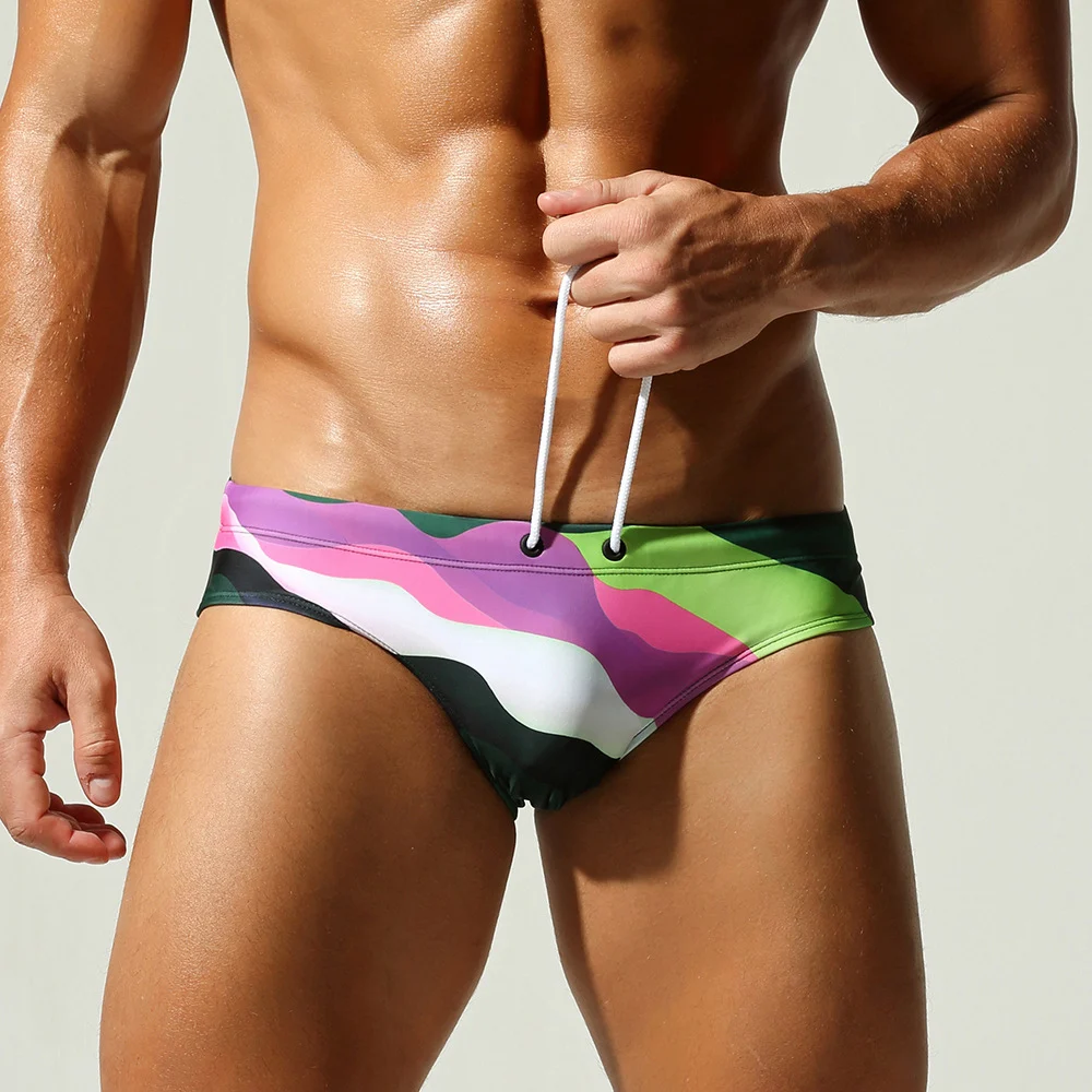New Stylish Mens Beach Swim Trunks With A Rainbow-striped Design — image 2