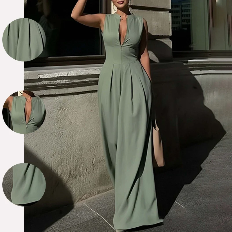 New Summer Women's Clothing Style Jumpsuit Fashion Casual Solid Color Loose Wide-leg Pants — image 4