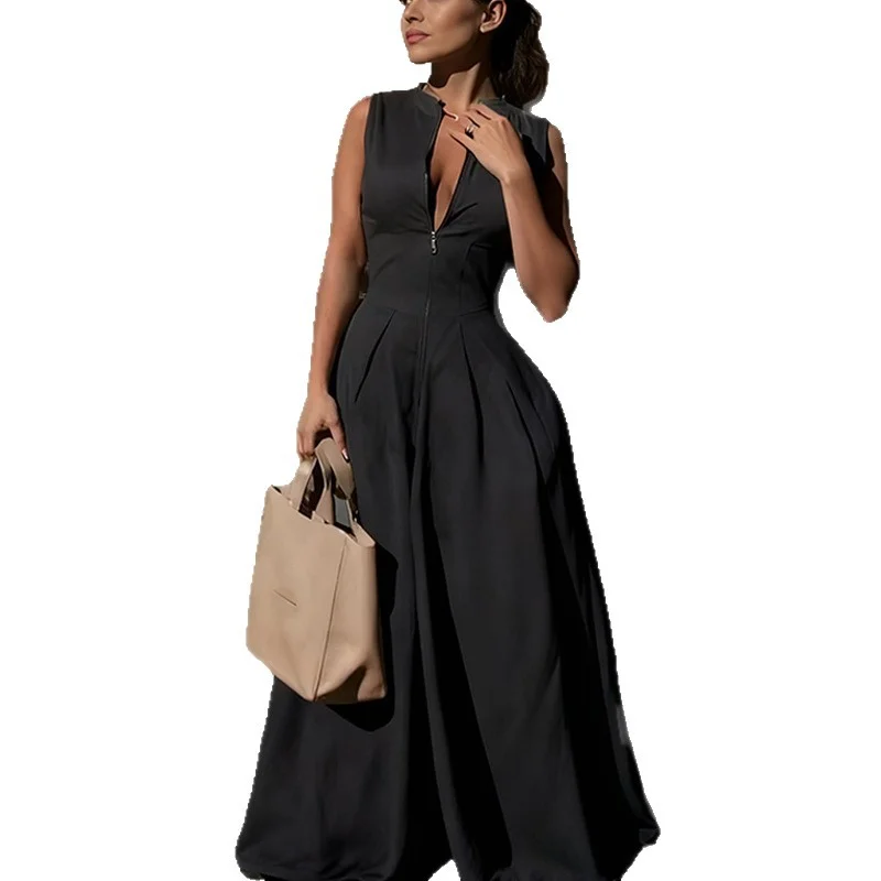 New Summer Women's Clothing Style Jumpsuit Fashion Casual Solid Color Loose Wide-leg Pants — image 5