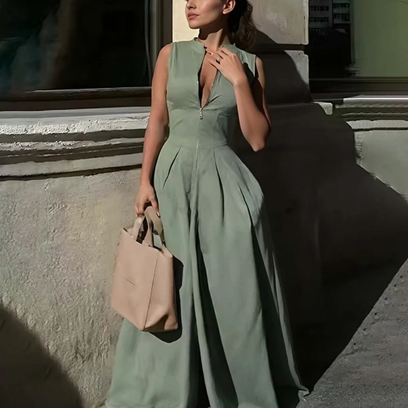 New Summer Women's Clothing Style Jumpsuit Fashion Casual Solid Color Loose Wide-leg Pants — image 3