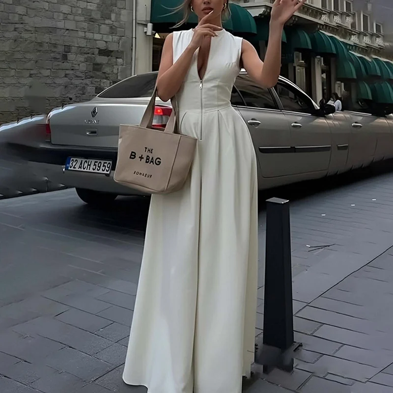 New Summer Women's Clothing Style Jumpsuit Fashion Casual Solid Color Loose Wide-leg Pants — image 2