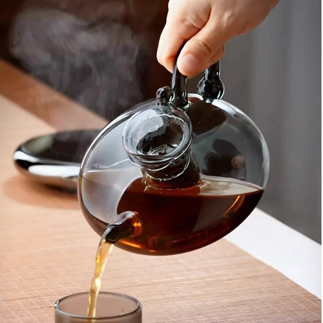 New Transparent Black Glass Teapot Heat-resistant Tea Set Pot — image 2