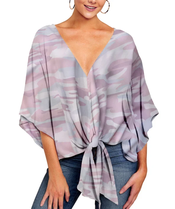 New V Neck Blouse Women Leopard Print Shirts Floral Tie Front Blouses Batwing Summer… — image 13